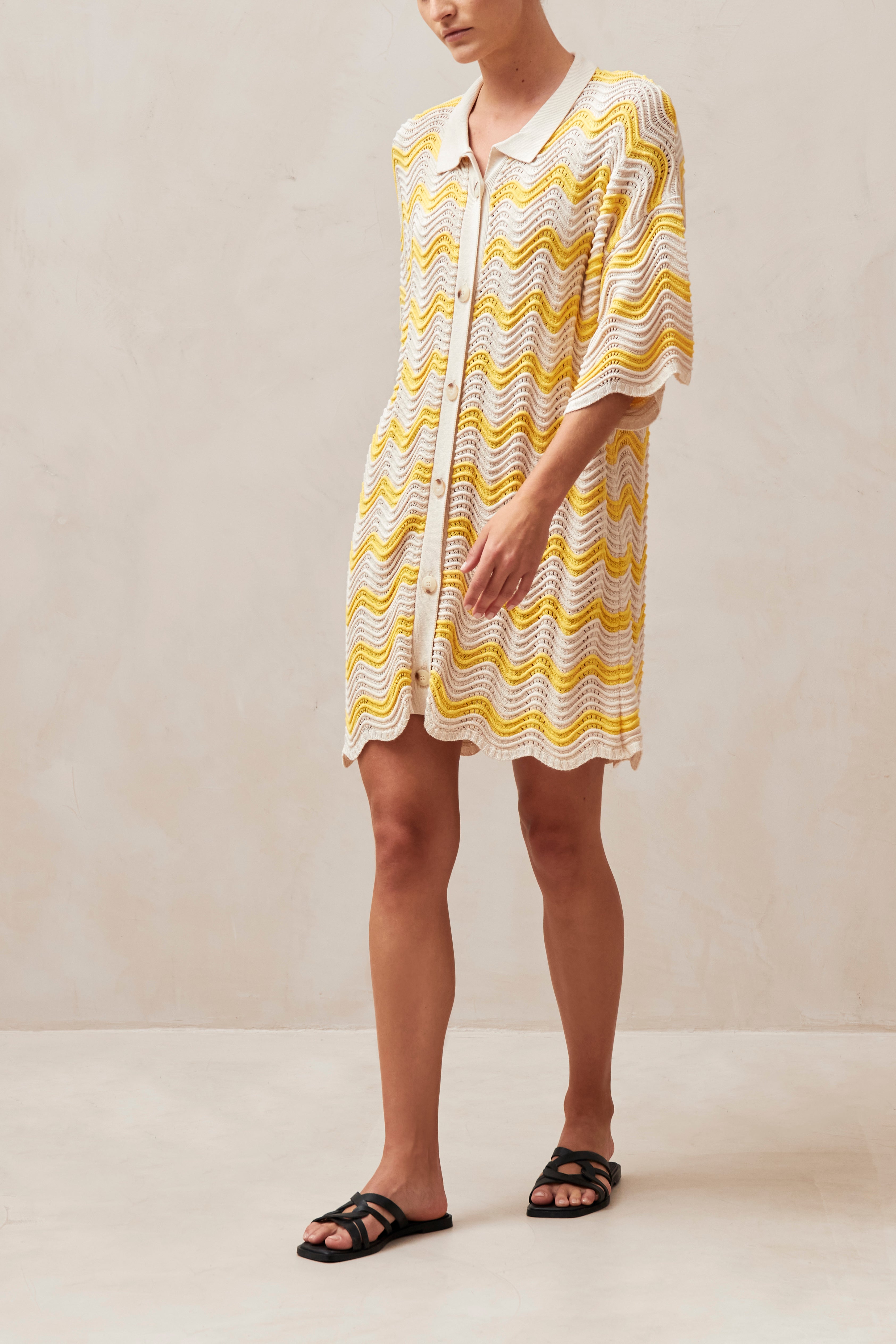 Palermo - Yellow & Cream Knit Dress | ALOHAS