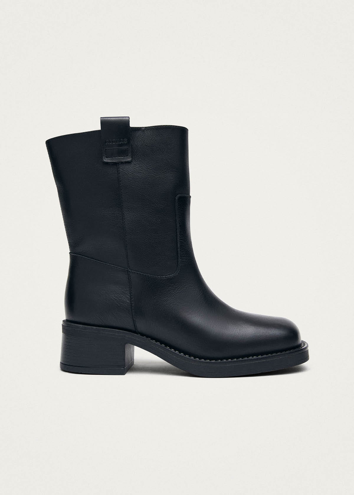 Rajan Brushed Black Leather Boots | ALOHAS