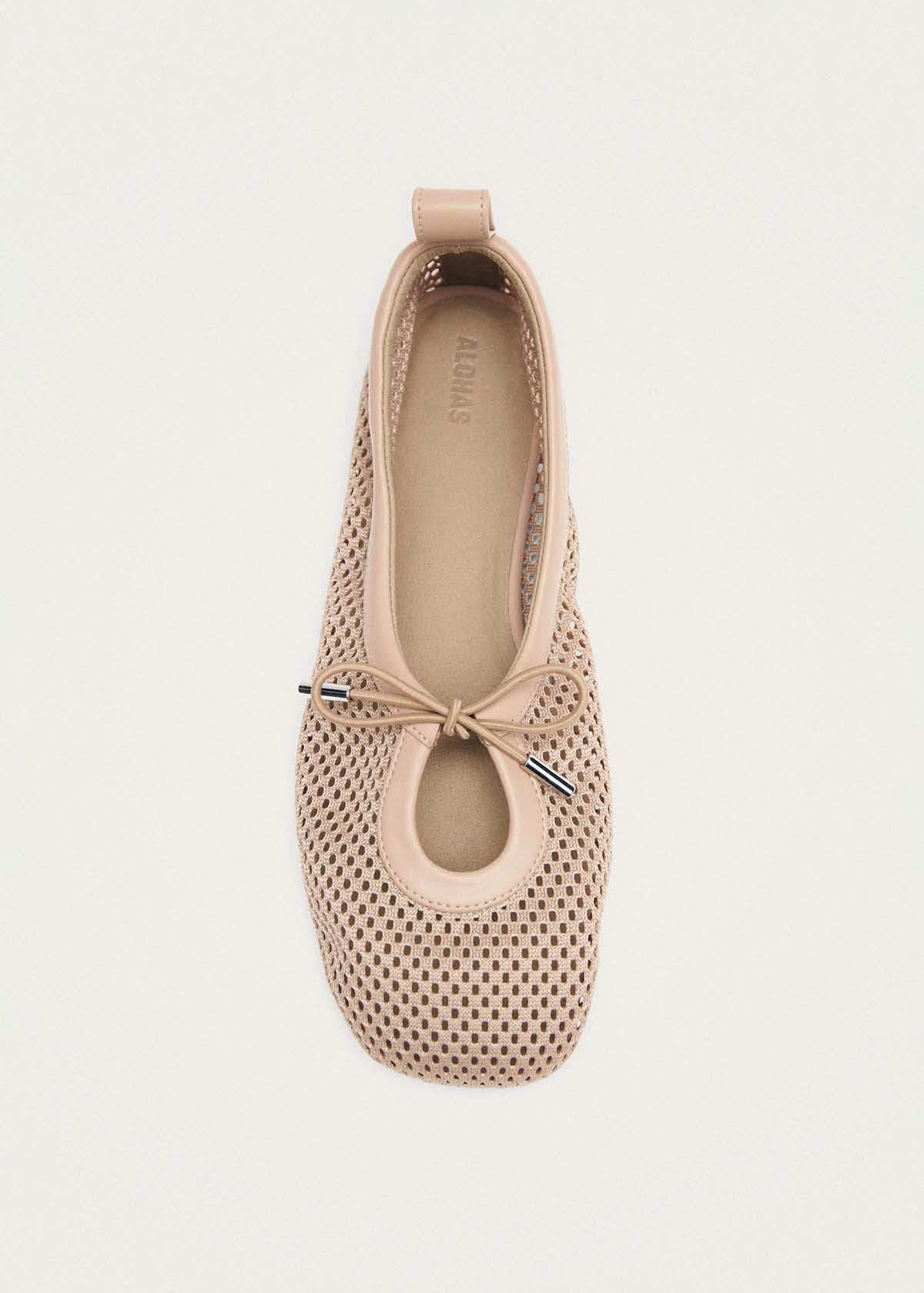 Rosalind Mesh Beige Leather Ballet Flats | ALOHAS