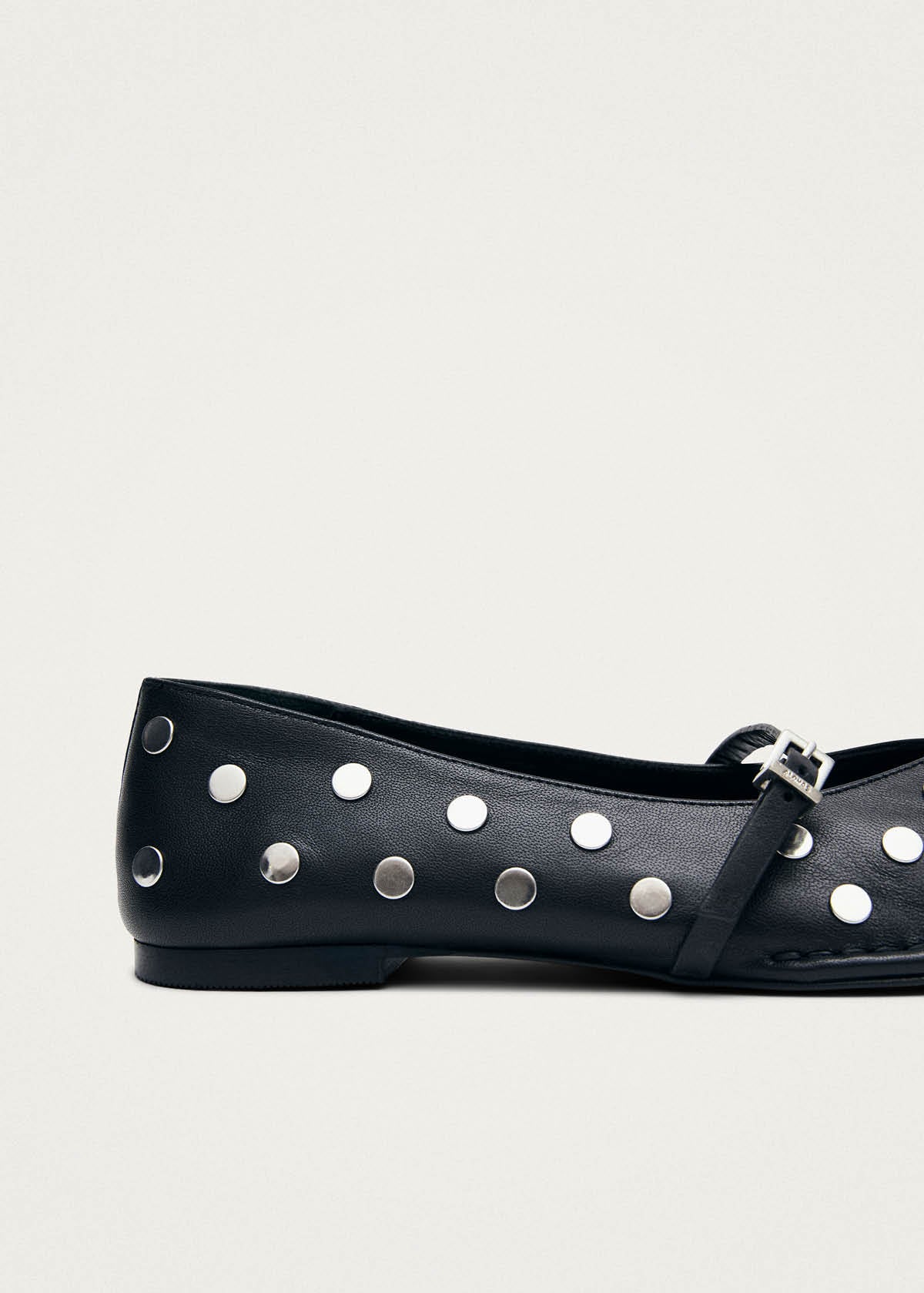 Sway All Studs Black Leather Ballet Flats