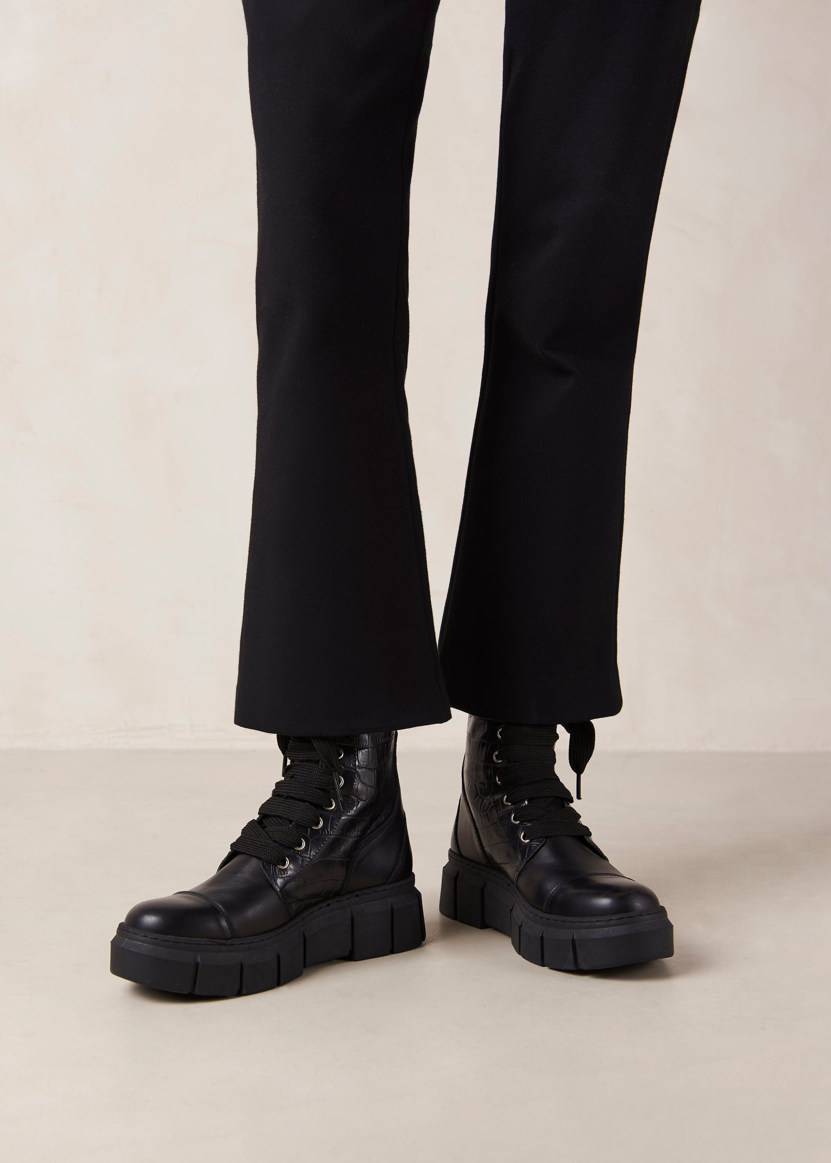 Can Can Croco Black Leather Boots ALOHAS