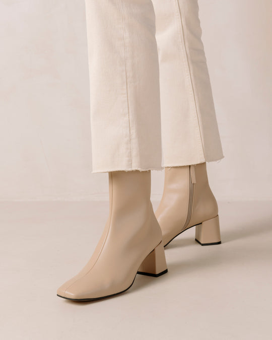 Watercolor Tahini Beige Vegan Leather Ankle Boots