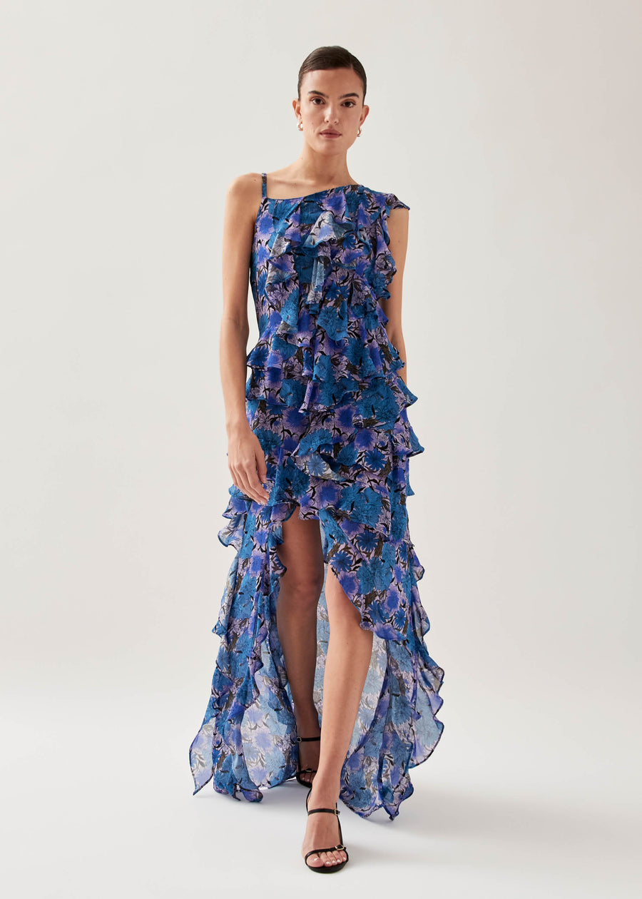 Isabelle Print Floral Lilac Maxi Dress