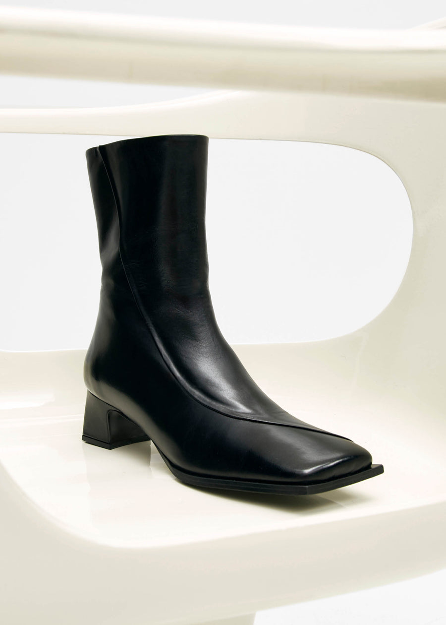 Chantal Black Leather Ankle Boots