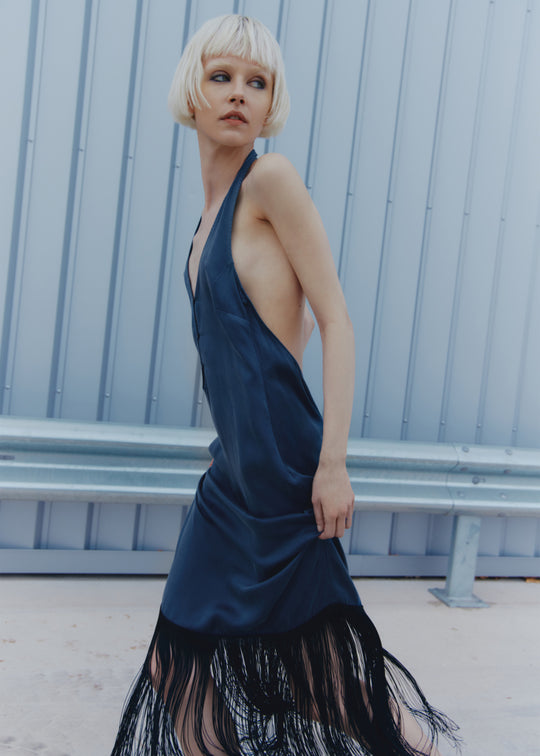 Fleck Blue Gray Midi Dress
