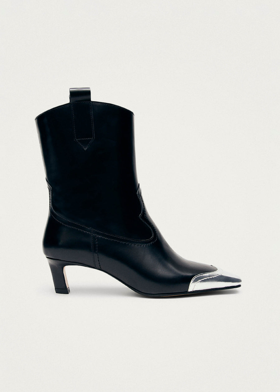 Hudson Shimmer Bicolor Black Silver Leather Ankle Boots ALOHAS