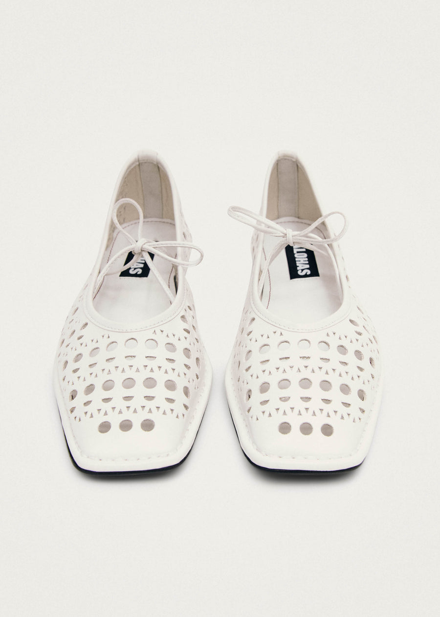 Sway Slit White Leather Ballet Flats