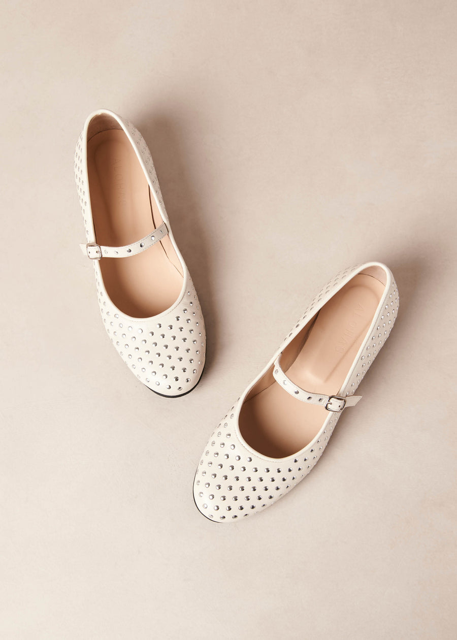 Lucien White Leather Ballet Flats