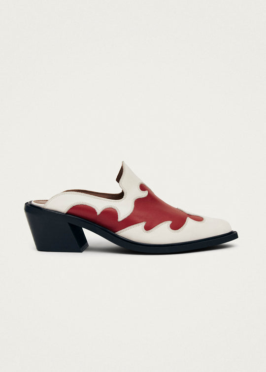 Weston Bicolor Red Cream Leather Mules