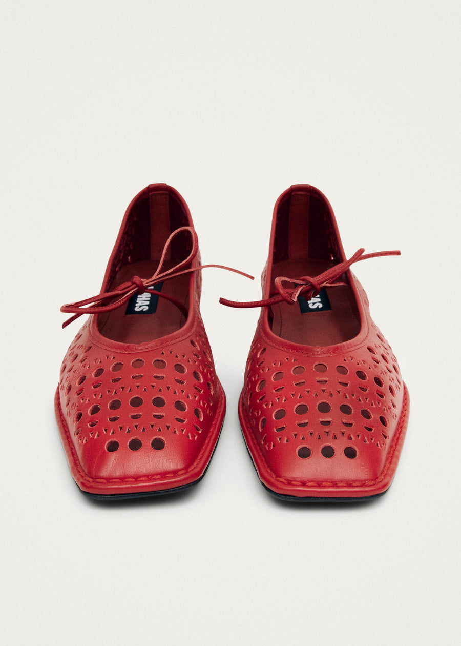 Sway Slit Red Leather Ballet Flats