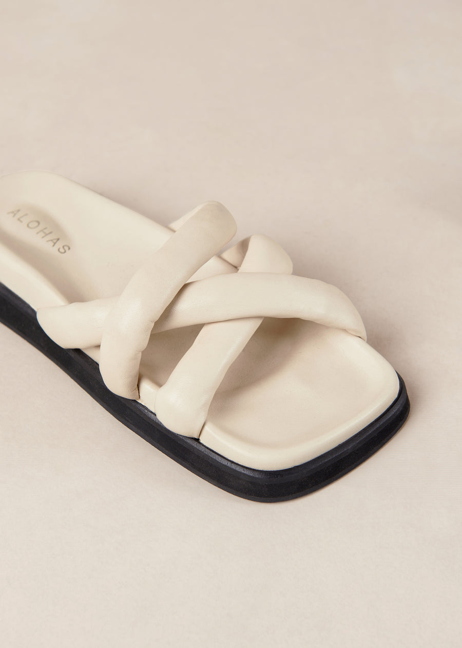 Slip On Cross Cream Leather Sandals