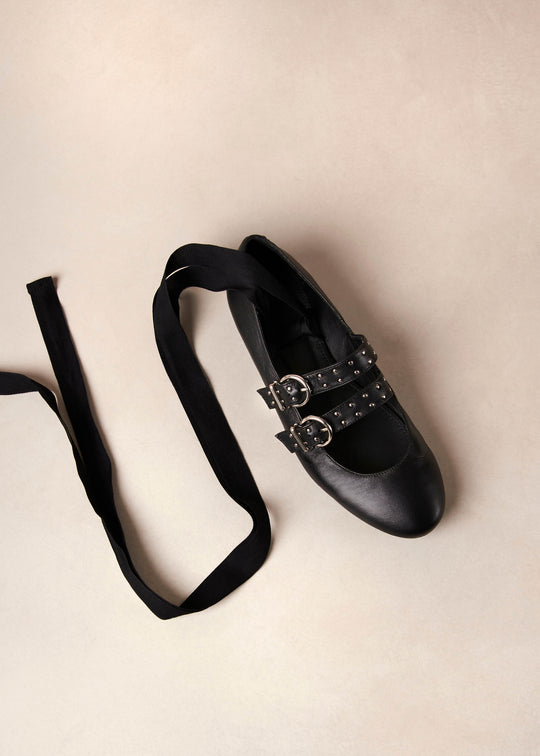 Thekla Black Leather Ballet Flats
