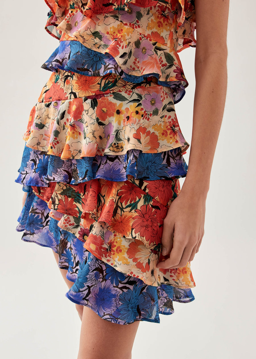 Dahlia Print Floral Multicolor Skirt