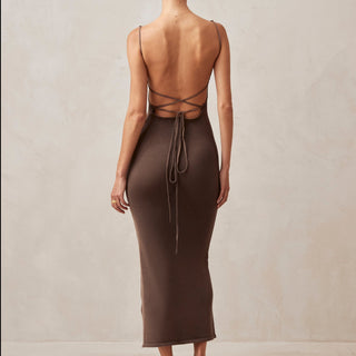 Delicate Brown Tricot Midi Dress