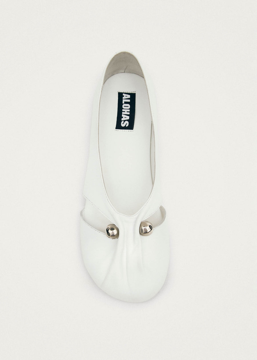 Ravena White Leather Ballet Flats