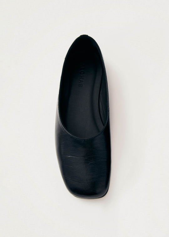 Edie Black Leather Ballet Flats