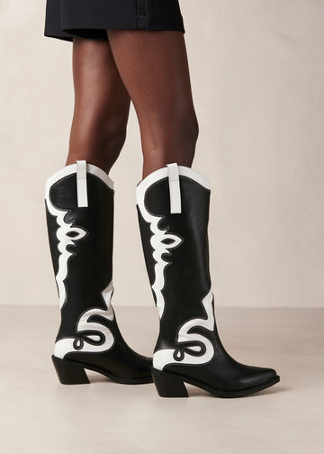 Mount Dallas Black and White Leather Boots ALOHAS