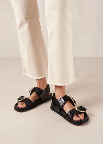 Leone Alli Black Leather Sandals