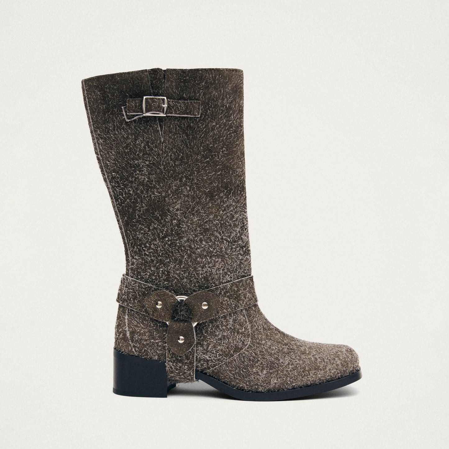 Rocky Suede Fuzzy Khaki Leather Boots