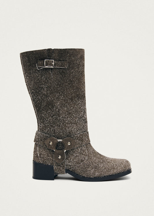 Rocky Suede Fuzzy Khaki Leather Boots