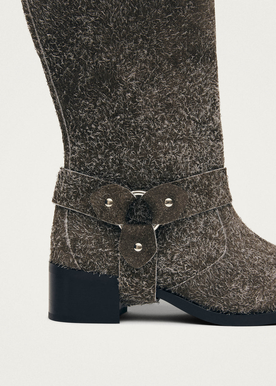 Rocky Suede Fuzzy Khaki Leather Boots