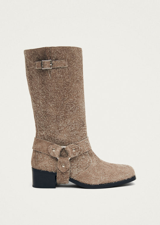 Rocky Suede Fuzzy Beige Leather Boots