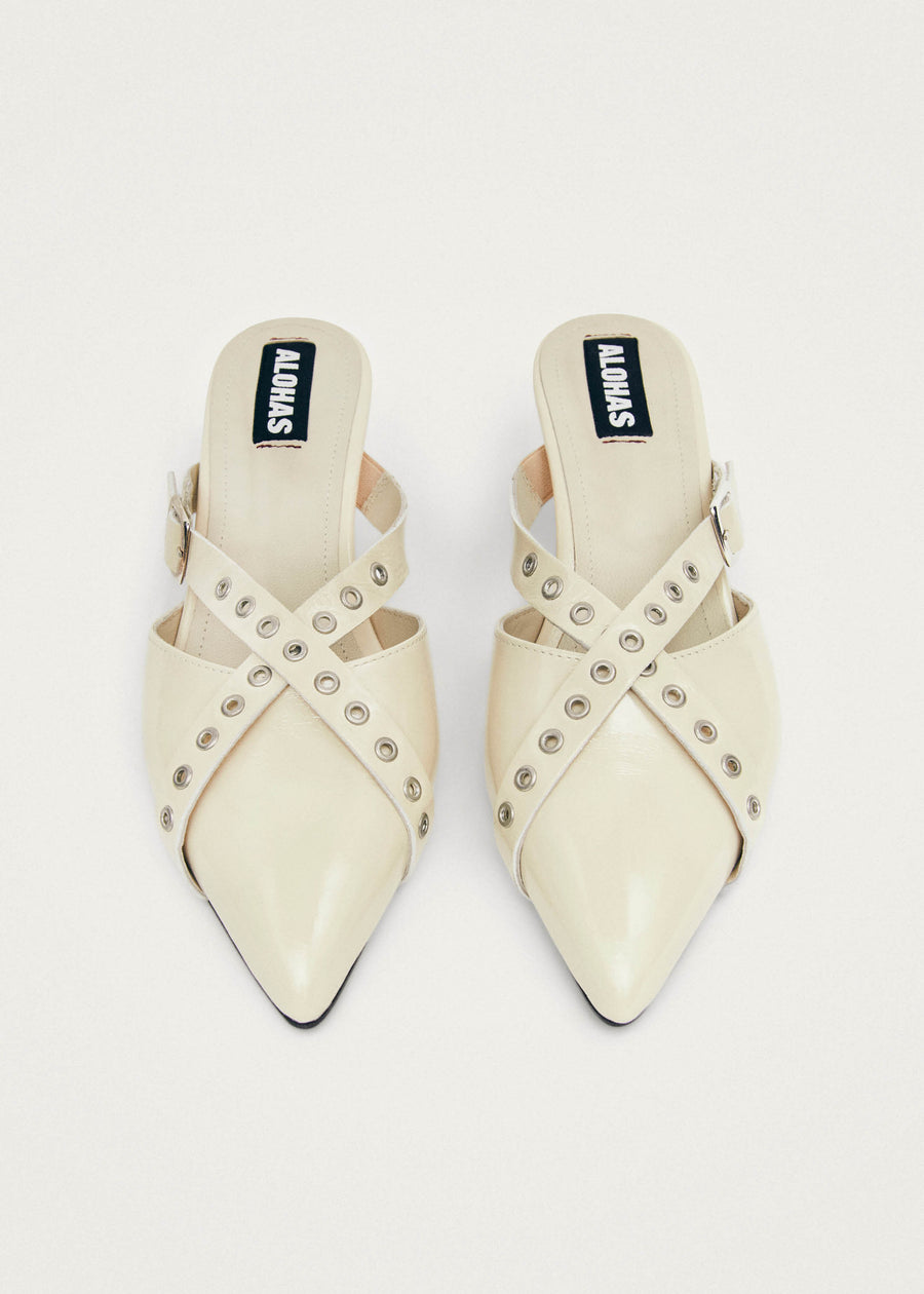 Zyra Onix Cream Leather Mules