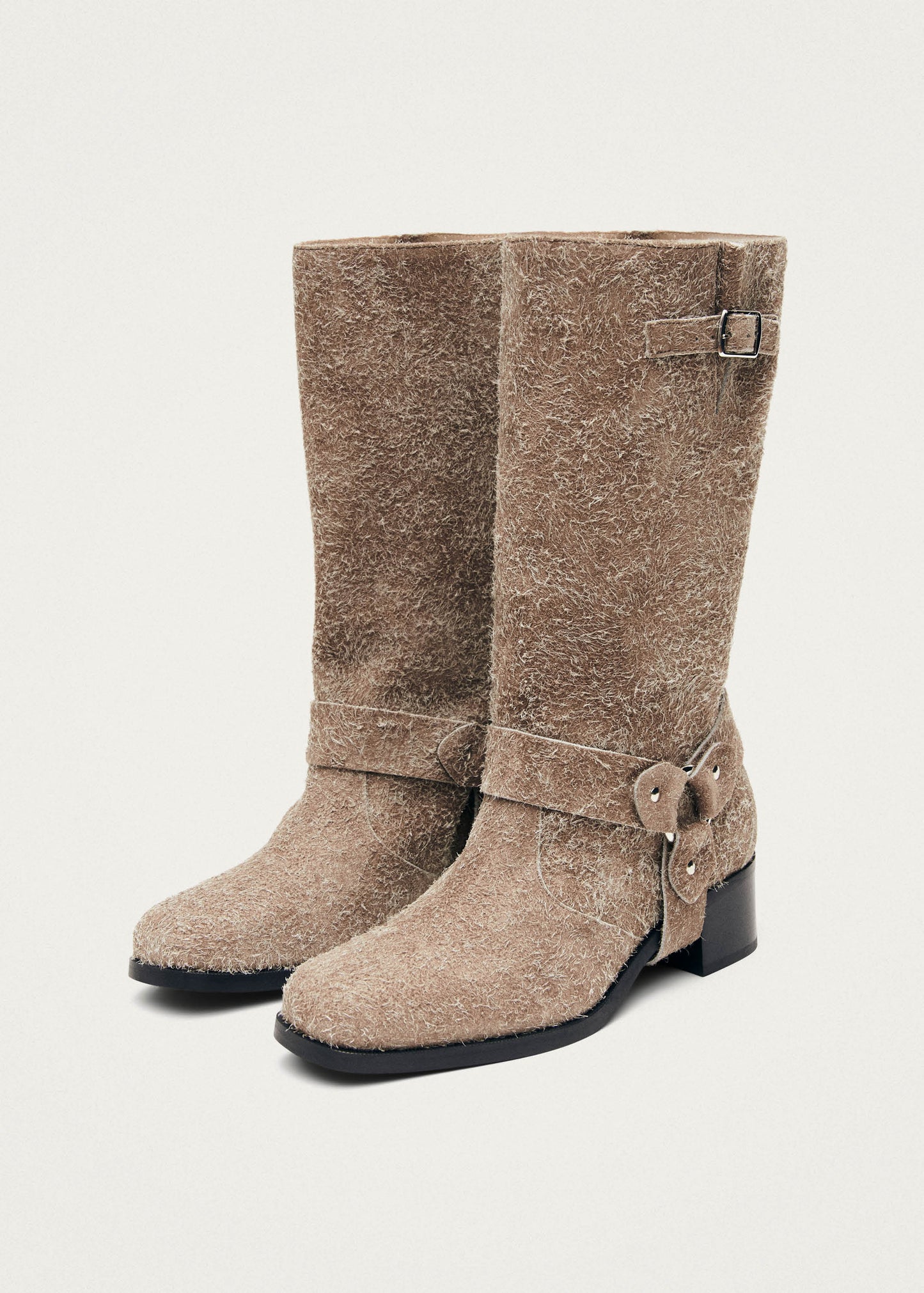 Rocky Suede Fuzzy Beige Leather Boots