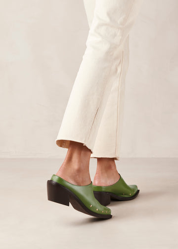 Lorenzo Evergreen Leather Mules