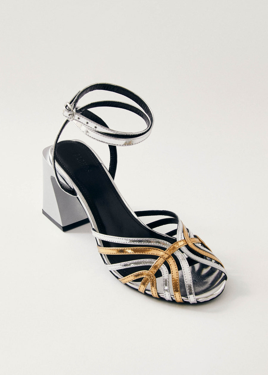 Jessa Shimmer Silver Gold Leather Sandals