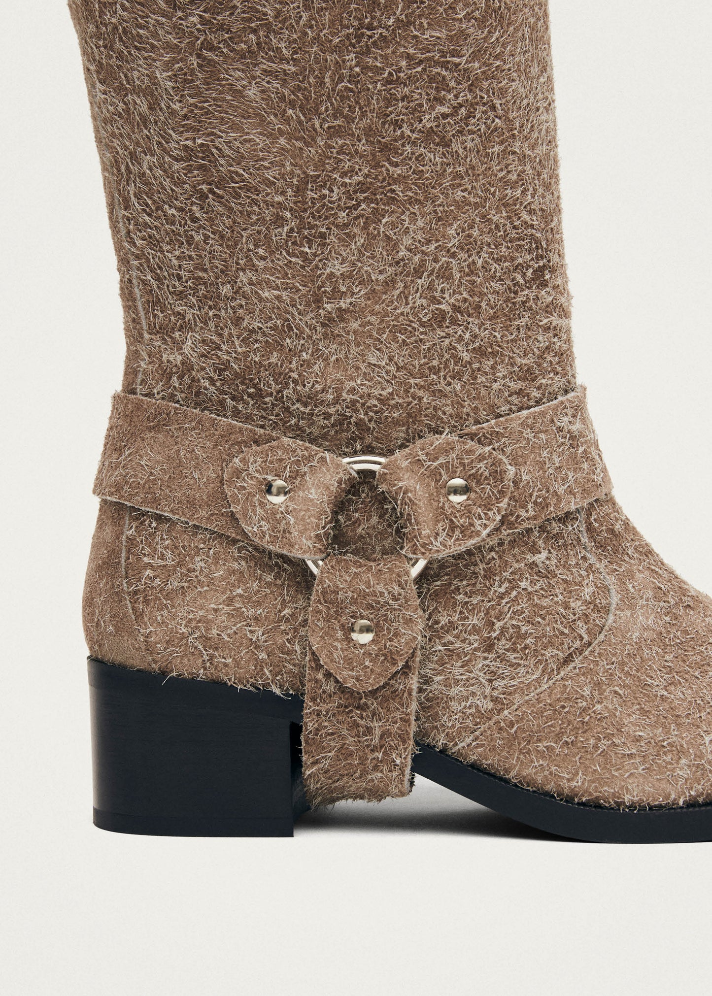 Rocky Suede Fuzzy Beige Leather Boots