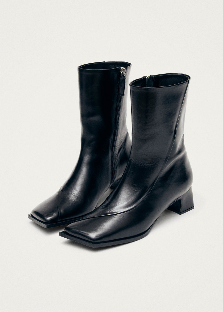 Chantal Black Leather Ankle Boots