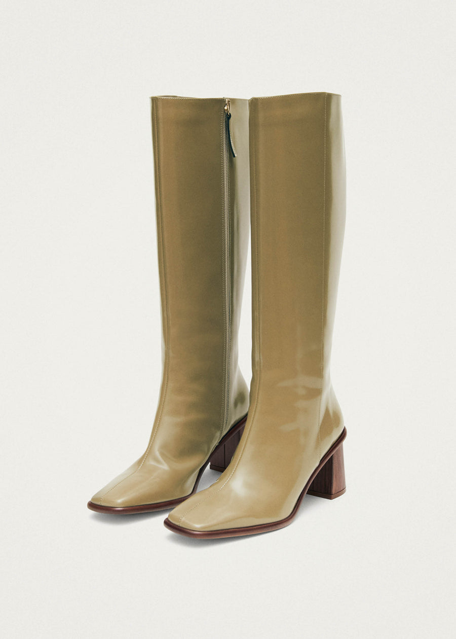 East Sleek Khaki Leather Boots