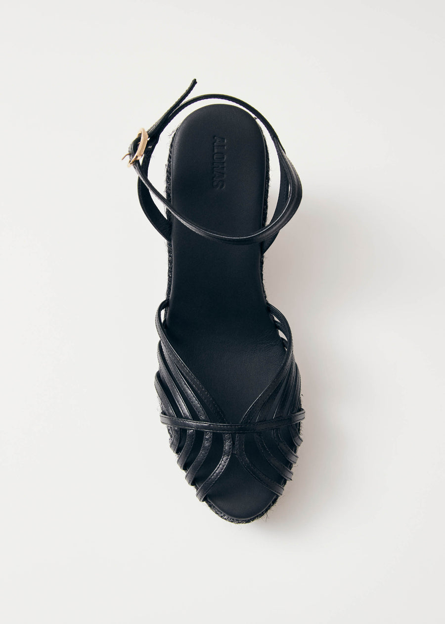 Maren Black Leather Espadrilles