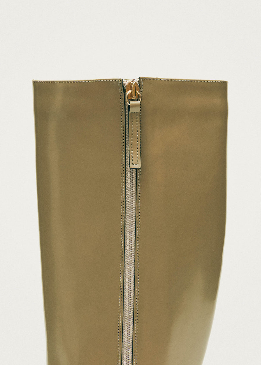 East Sleek Khaki Leather Boots