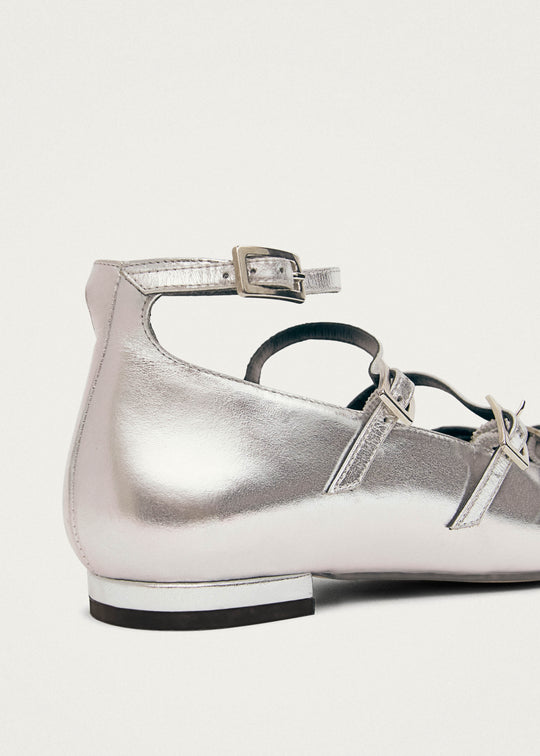 Luke Shimmer Silver Leather Ballet Flats