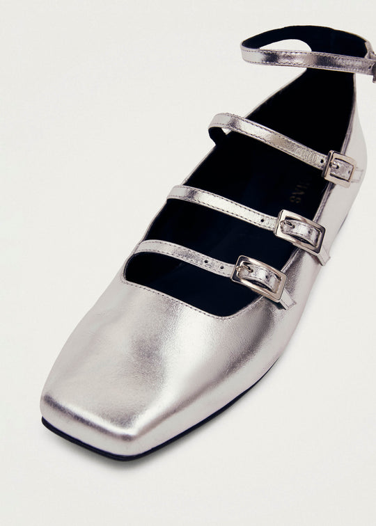 Luke Shimmer Silver Leather Ballet Flats