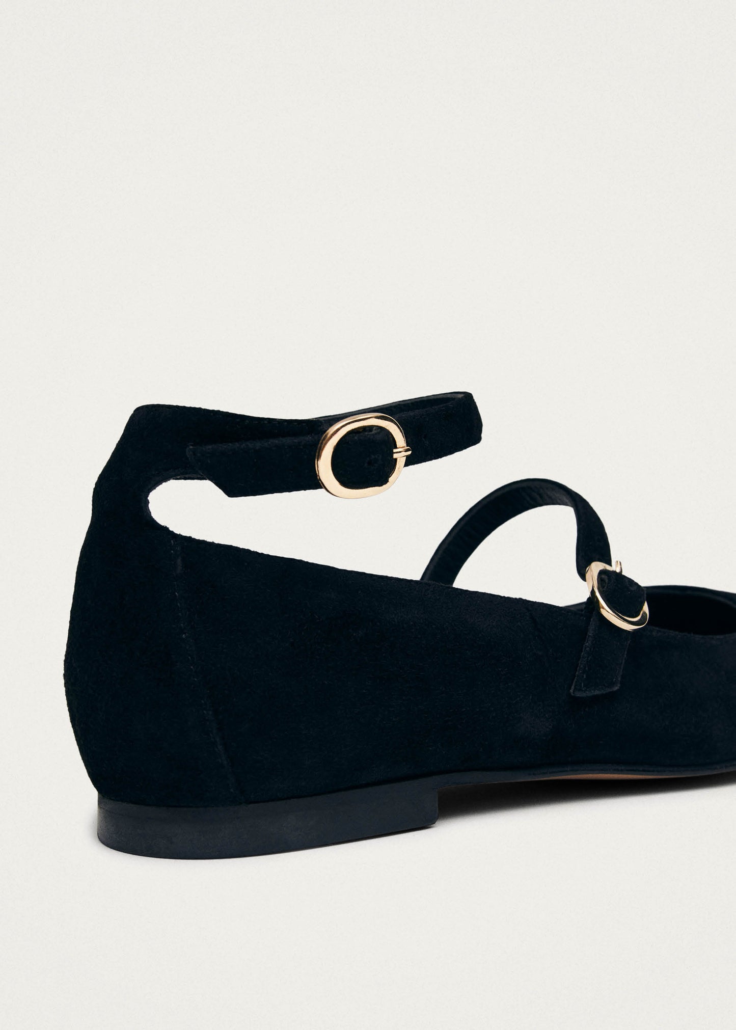 Evelyn Suede Black Leather Ballet Flats