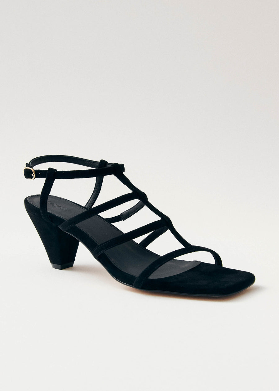 Elara Suede Black Leather Sandals