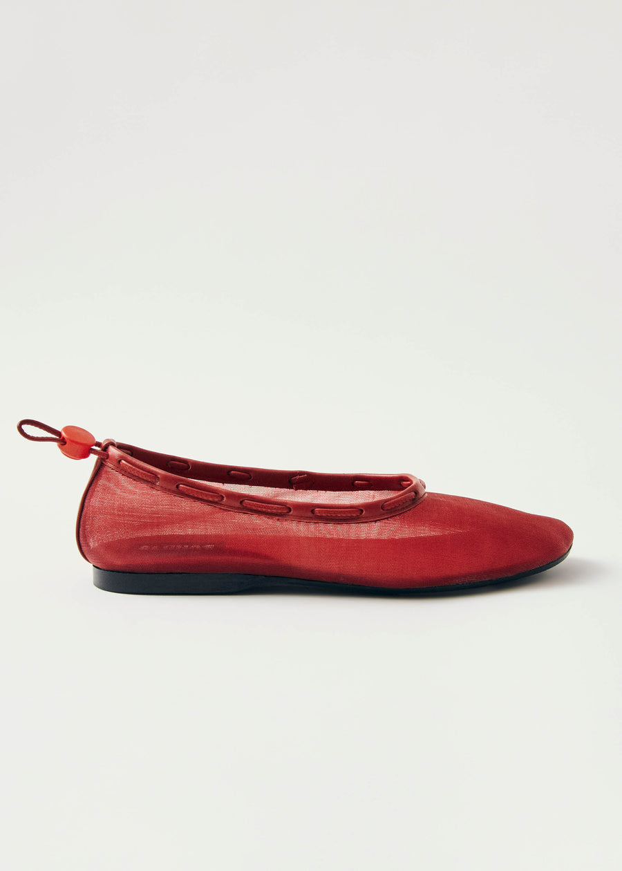 Gill Mesh Red Leather Ballet Flats