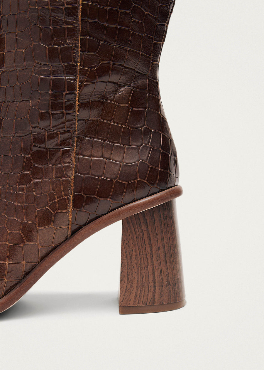 Brown croc leather boots hotsell