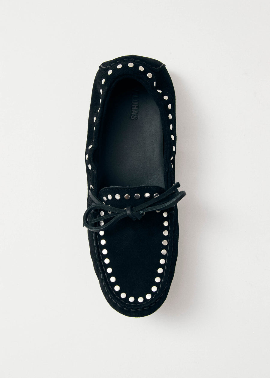 Calla Suede Studs Black Leather Loafers