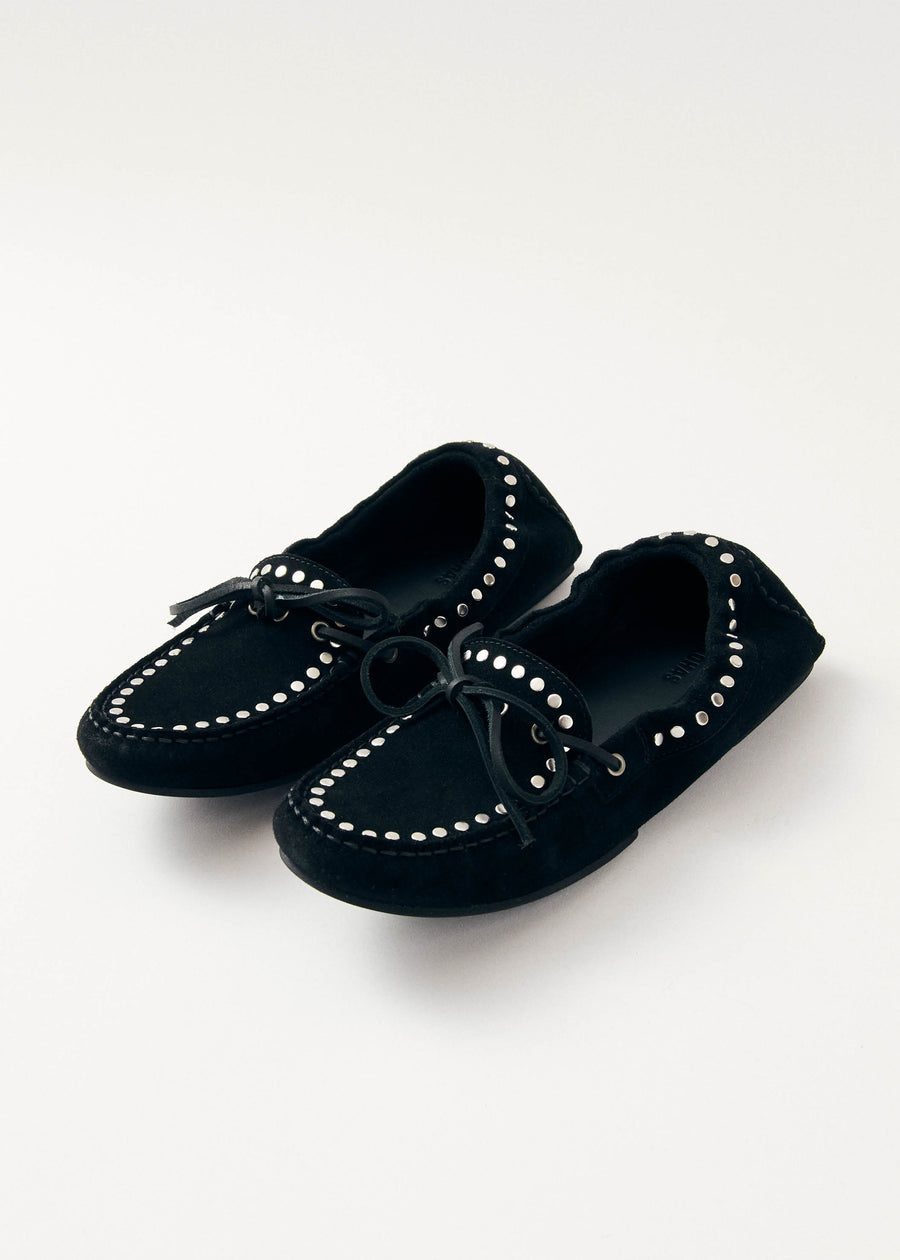 Calla Suede Studs Black Leather Loafers