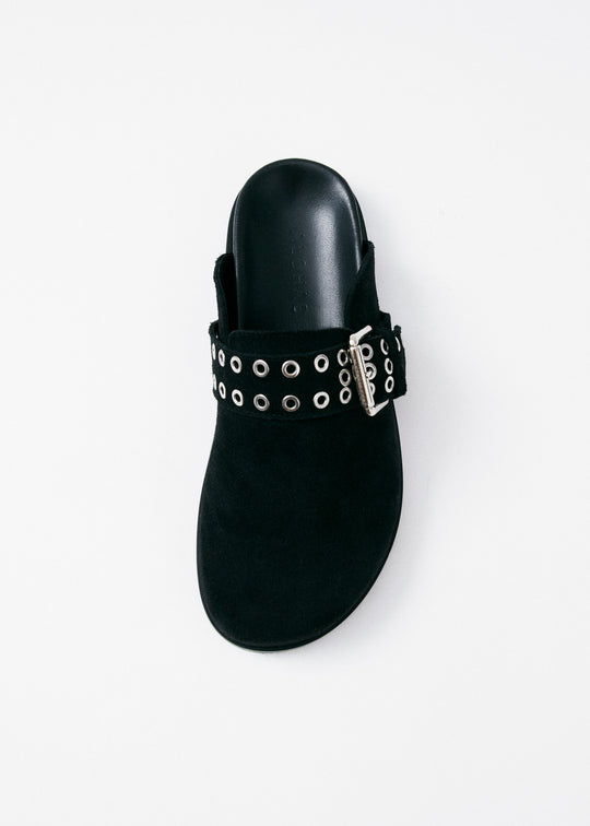 Halia Black Leather Mules