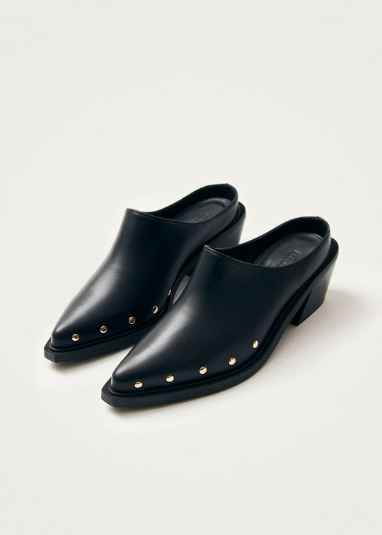 Lorenzo Black Leather Mules