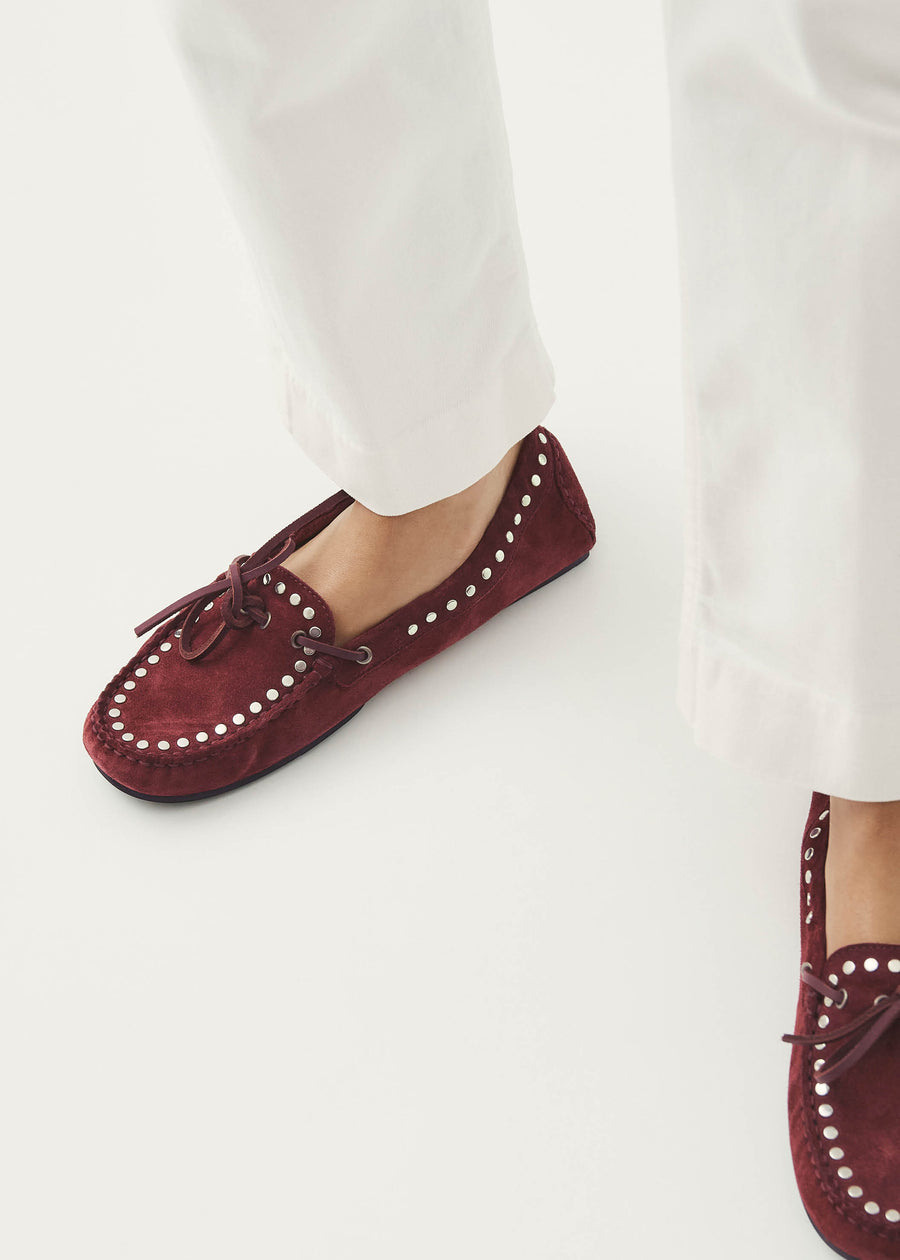 Calla Suede Studs Burgundy Leather Loafers