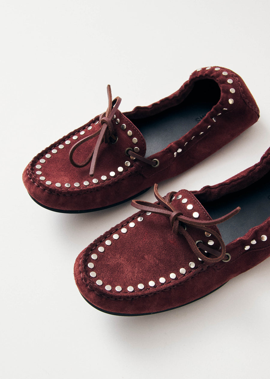 Calla Suede Studs Burgundy Leather Loafers