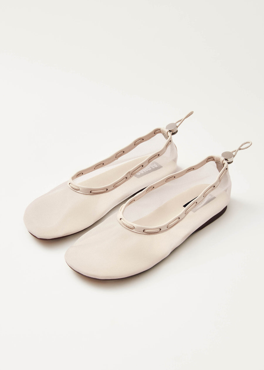 Gill Mesh White Leather Ballet Flats
