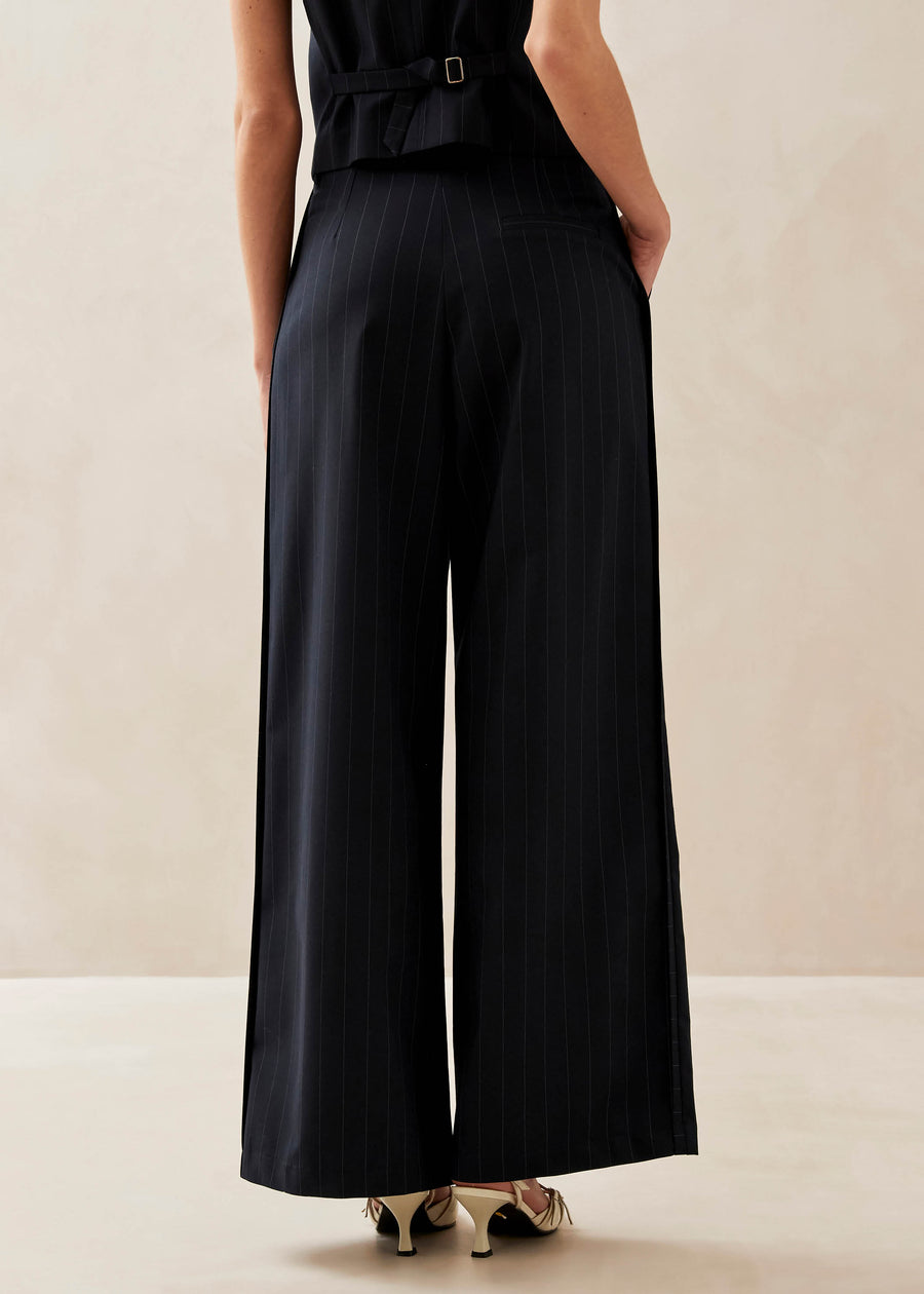 Navy Pinstripe Trouser, Sustainable Womenswear