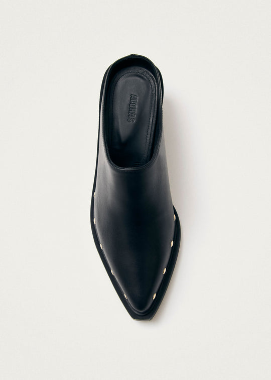 Lorenzo Black Leather Mules